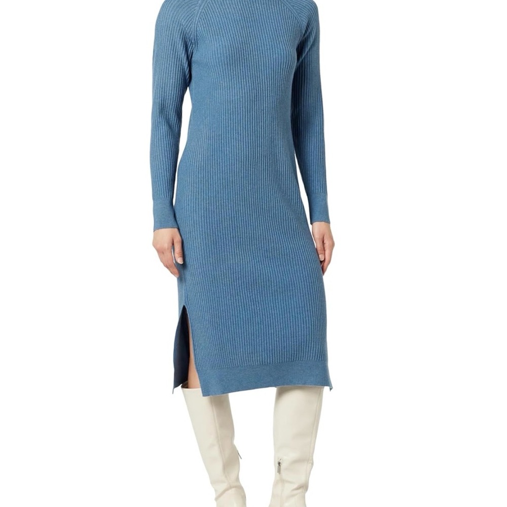 Stylish Long Sleeve Blue Knit Dress